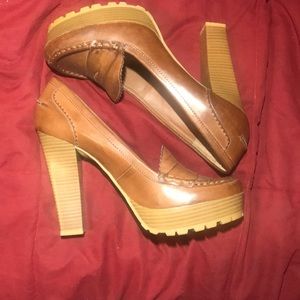 vintage penny loafer style platform chunky heels